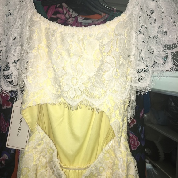 Adam Levine White Lace Dress with Yellow lining - Picture 3 of 5